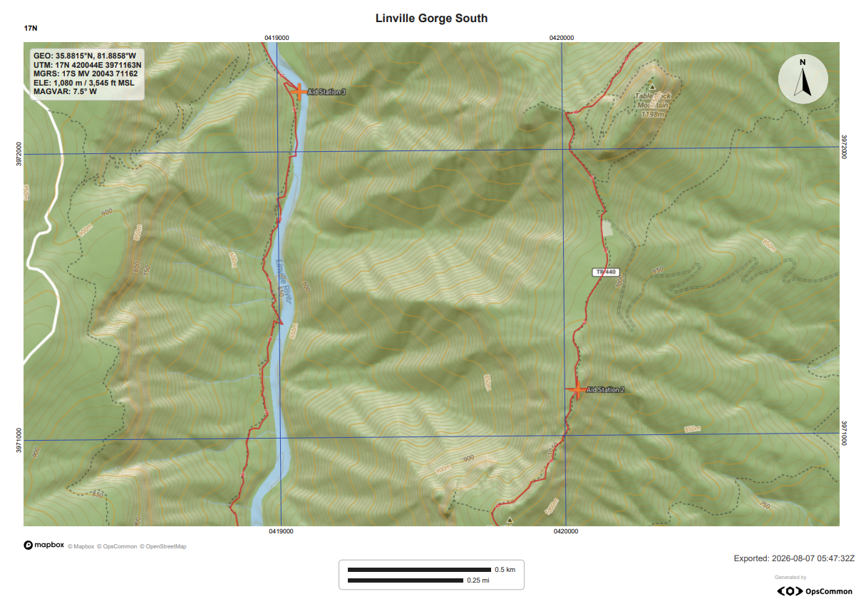 Briefing-ready map export with UTM grid, scale bar, magnetic declination, and coordinate block